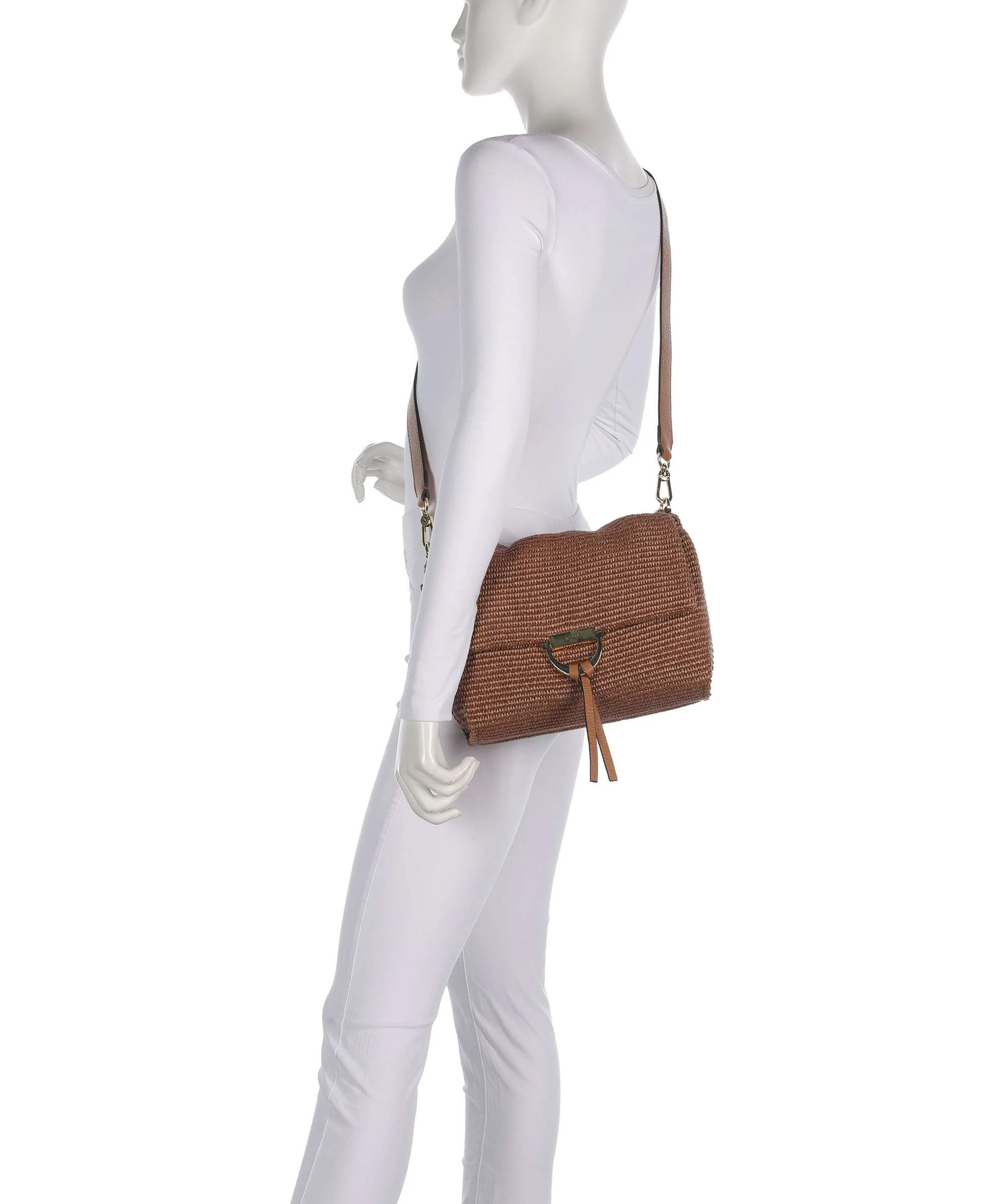 Abro Raffia Classica Temi Medium Sac porté épaule caramel/cognac - Image 4