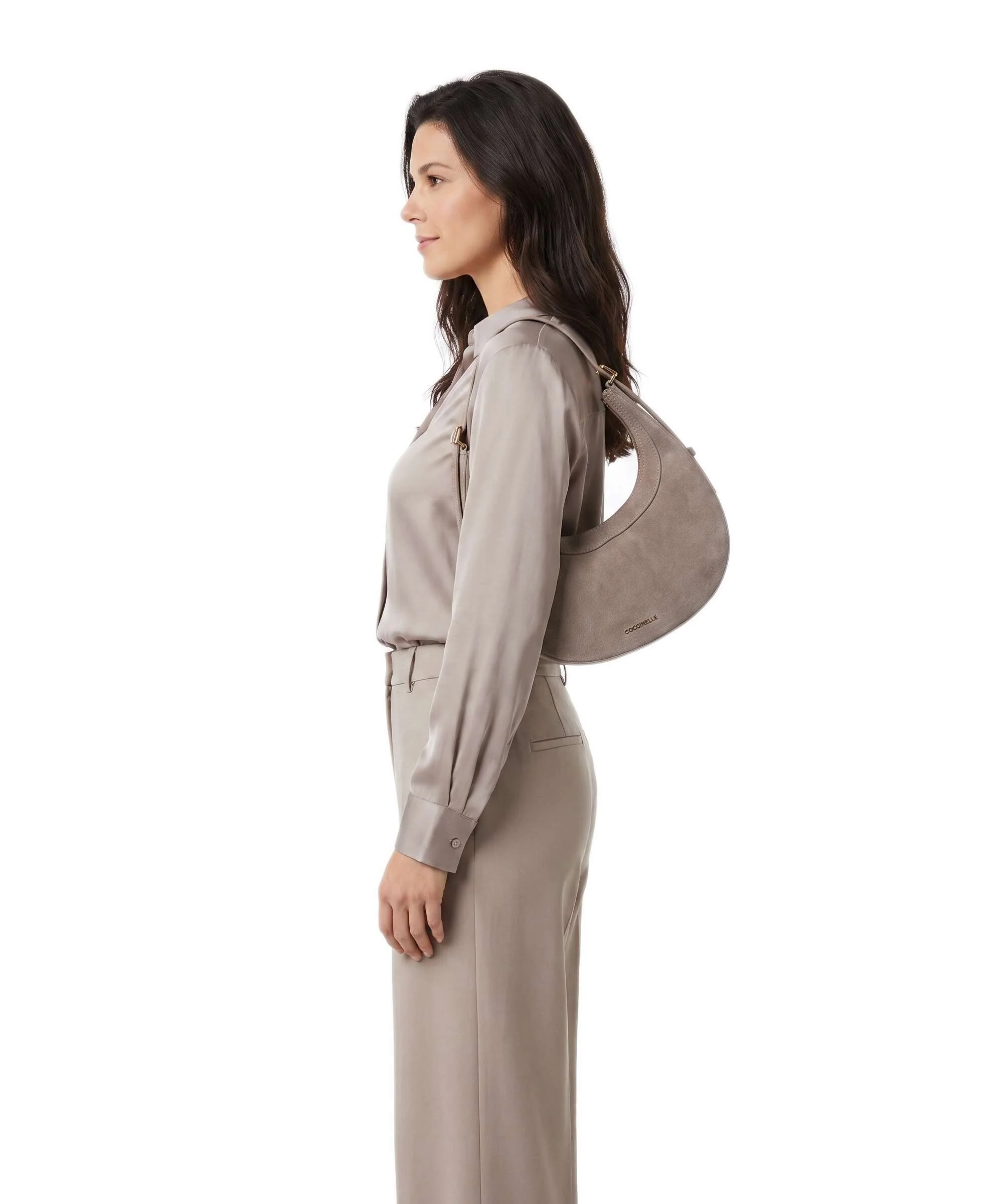 Coccinelle Whisper Suede Sac porté épaule warm taupe - Image 3