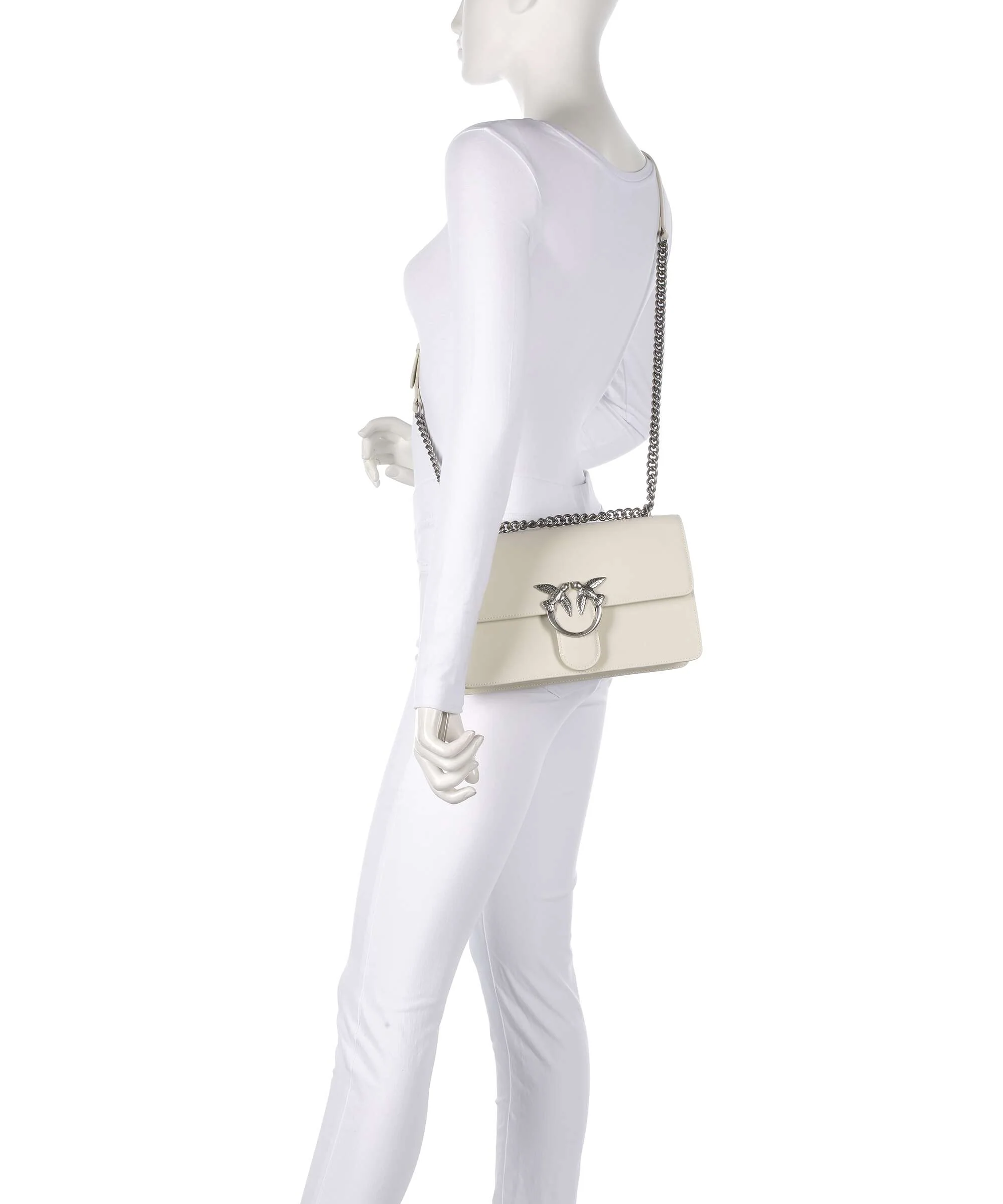 Pinko Love One Classic Sac porté épaule bianco seta/old silver - Image 3