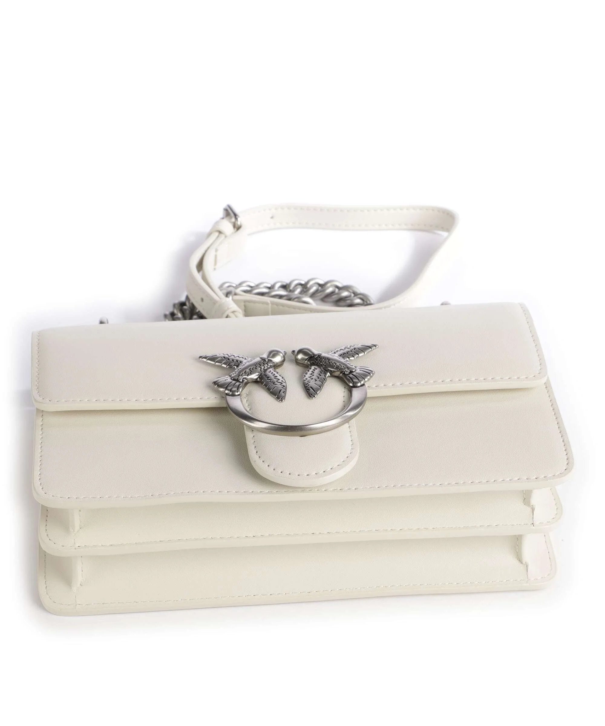 Pinko Love One Mini Sac porté épaule bianco seta/old silver - Image 5