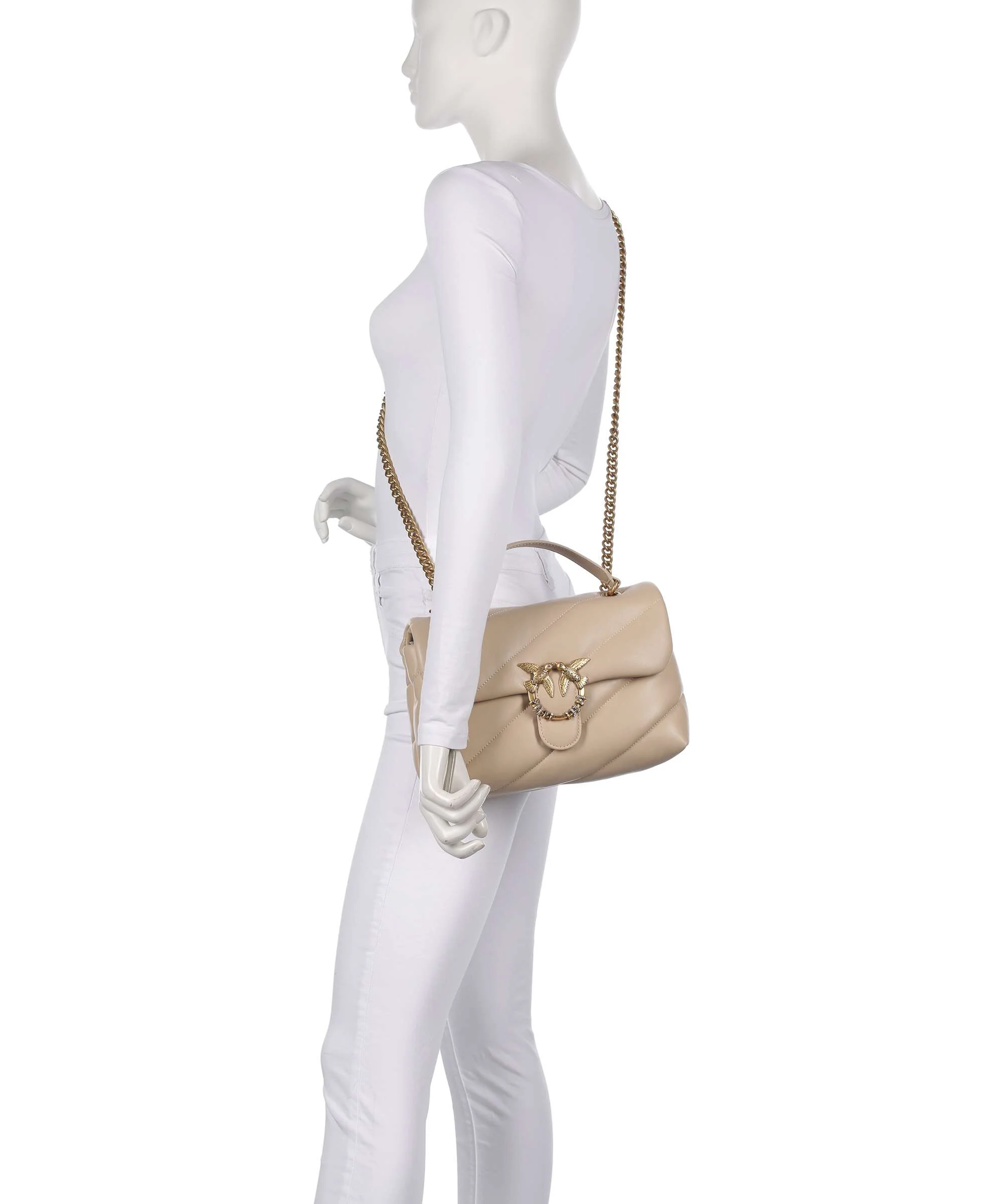 Pinko Love Puff Classic New Buckle Sac porté épaule beige/grigio fumo/antique gold - Image 4