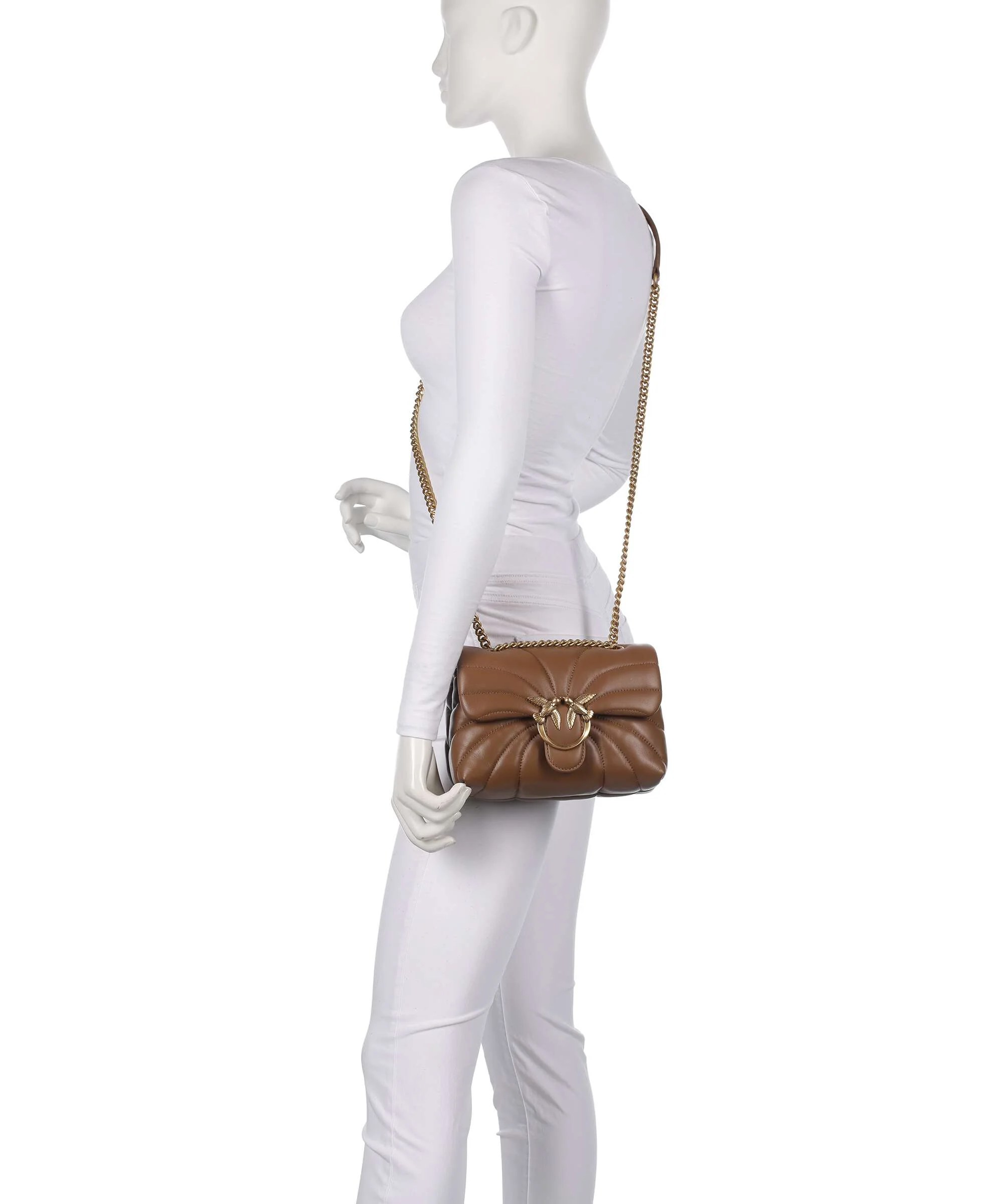 Pinko Love Puff Mini Sac porté épaule marrone cognac/antique gold - Image 3