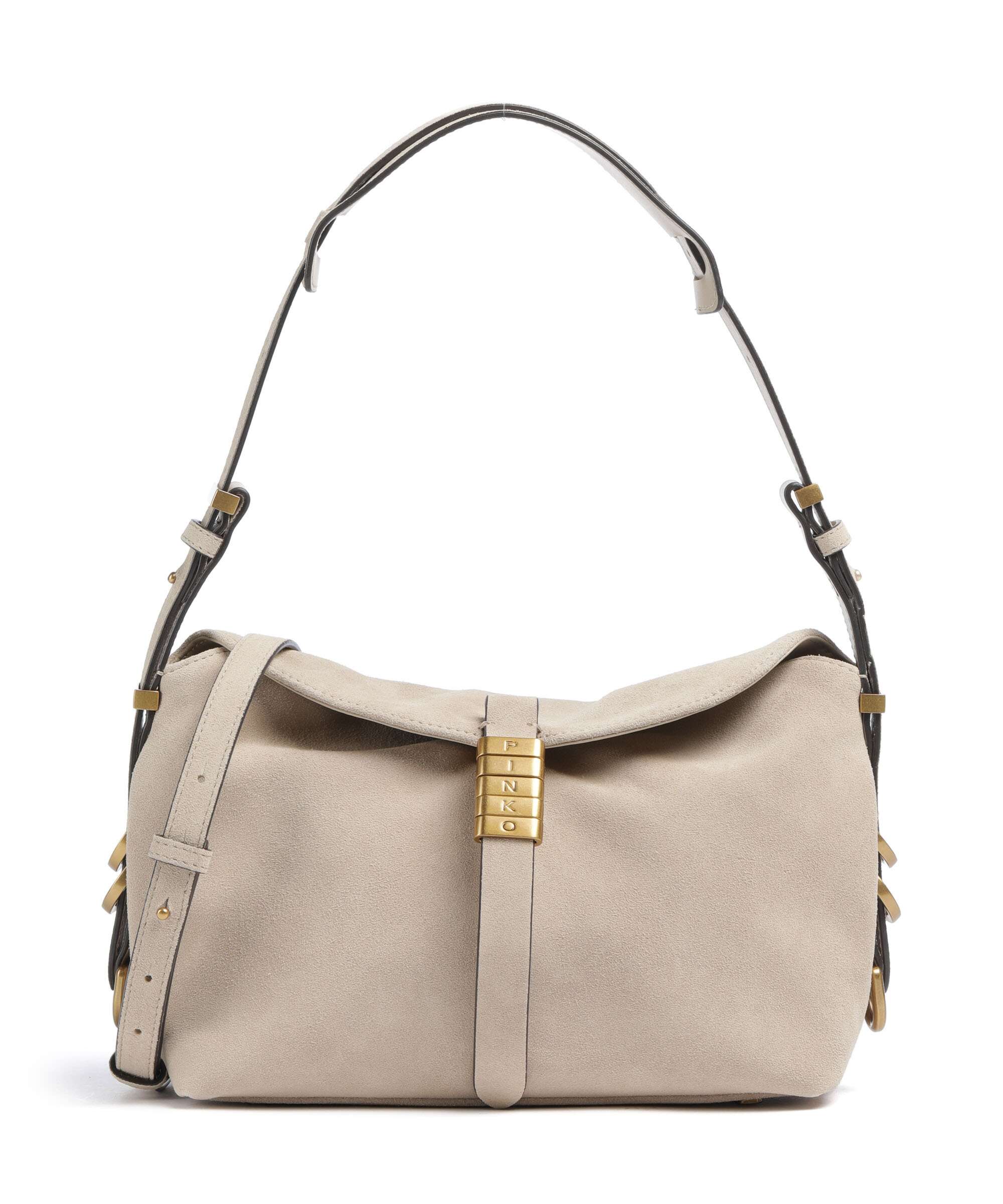 Pinko Saddle Horizontal Mini Sac porté épaule beige/grigio fumo/antique gold